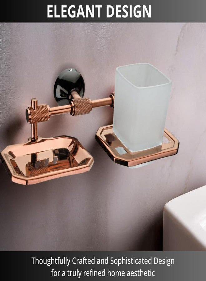 LUXIUR Wash Basin Soap Dish + Brush Holder for Bathroom and Kitchen Sink, 304 Stainless Steel Stand for Wall Mount Kitchen Accessories Items, Bathroom Accessories, Morden Design, PVD Rose Gold, Double - Image 2